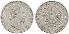Silbermünzen des Kaiserreiches
Bayern
Ludwig II. 1864-1886. 2 Mark 1876 D. J. 41.
minimaler Randfehler, fast vorzüglich