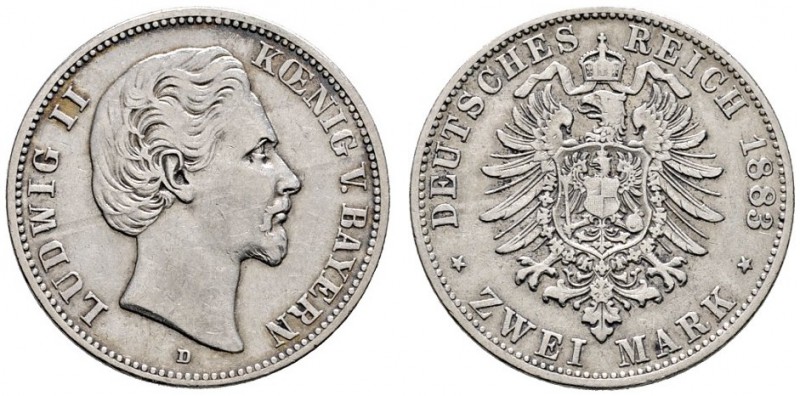 Silbermünzen des Kaiserreiches
Bayern
Ludwig II. 1864-1886. 2 Mark 1883 D. J. ...