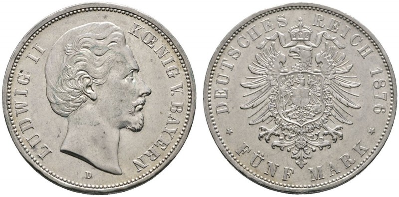 Silbermünzen des Kaiserreiches
Bayern
Ludwig II. 1864-1886. 5 Mark 1876 D. J. ...