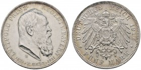 Silbermünzen des Kaiserreiches
Bayern
Luitpold, Prinzregent 1911. 5 Mark 1911 D. 90. Geburtstag. J. 50.
leichte Tönung, vorzüglich-Stempelglanz
