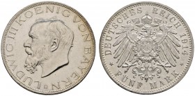Silbermünzen des Kaiserreiches
Bayern
Ludwig III. 1913-1918. 5 Mark 1914 D. J. 53.
minimale Randfehler, vorzüglich-Stempelglanz