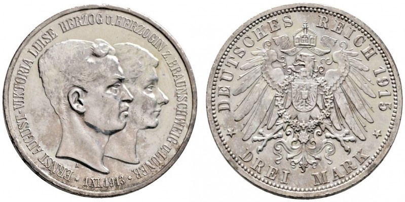Silbermünzen des Kaiserreiches
Braunschweig
Ernst August 1913-1916. 3 Mark 191...