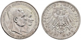Silbermünzen des Kaiserreiches
Braunschweig
Ernst August 1913-1916. 3 Mark 1915 A. Regierungsantritt. Mit Lüneburg. J. 57.
minimale Randfehler und ...