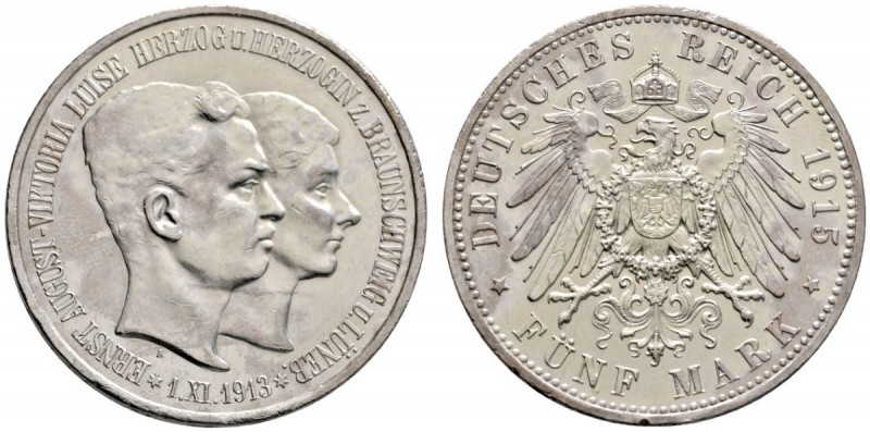 Silbermünzen des Kaiserreiches
Braunschweig
Ernst August 1913-1916. 5 Mark 191...