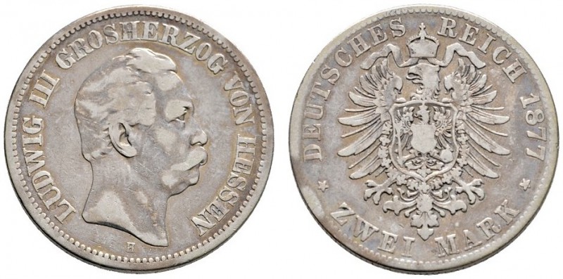Silbermünzen des Kaiserreiches
Hessen
Ludwig III. 1848-1877. 2 Mark 1877 H. J....