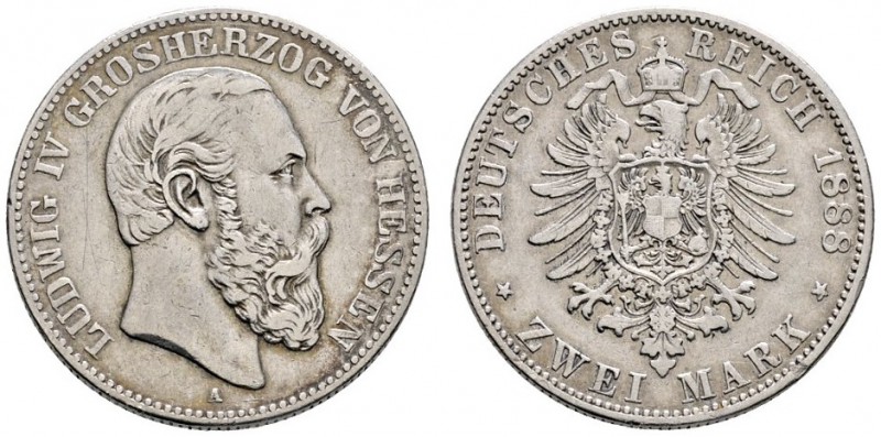 Silbermünzen des Kaiserreiches
Hessen
Ludwig IV. 1877-1892. 2 Mark 1888 A. J. ...