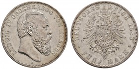 Silbermünzen des Kaiserreiches
Hessen
Ludwig IV. 1877-1892. 5 Mark 1888 A. J. 69.
leichte Kratzer, sehr schön-vorzüglich