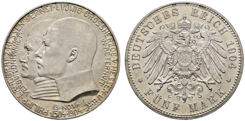 Silbermünzen des Kaiserreiches
Hessen
Ernst Ludwig 1892-1918. 5 Mark 1904. Phi...