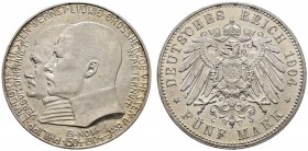 Silbermünzen des Kaiserreiches
Hessen
Ernst Ludwig 1892-1918. 5 Mark 1904. Philipp der Großmütige. J. 75.
leichte Tönung, winziger Randfehler, vorz...