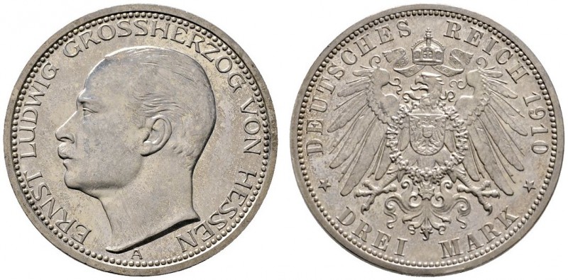 Silbermünzen des Kaiserreiches
Hessen
Ernst Ludwig 1892-1918. 3 Mark 1910 A. J...