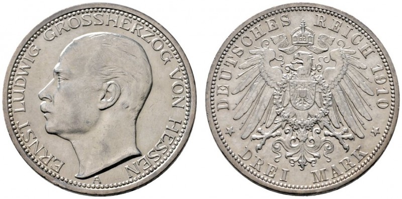 Silbermünzen des Kaiserreiches
Hessen
Ernst Ludwig 1892-1918. 3 Mark 1910 A. J...