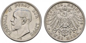 Silbermünzen des Kaiserreiches
Lippe
Leopold IV. 1905-1918. 2 Mark 1906 A. J. 78.
gutes sehr schön