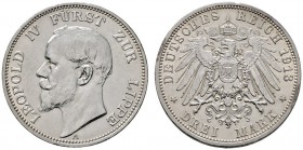 Silbermünzen des Kaiserreiches
Lippe
Leopold IV. 1905-1918. 3 Mark 1913 A. J. 79.
zaponiert, fast vorzüglich