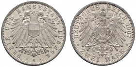 Silbermünzen des Kaiserreiches
Lübeck
2 Mark 1907 A. J. 81.
vorzüglich
