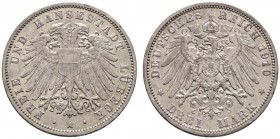 Silbermünzen des Kaiserreiches
Lübeck
3 Mark 1910 A. J. 82.
sehr schön-vorzüglich