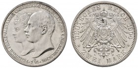Silbermünzen des Kaiserreiches
Mecklenburg-Schwerin
Friedrich Franz IV. 1897-1918. 2 Mark 1904 A. Hochzeit. J. 86.
Polierte Platte