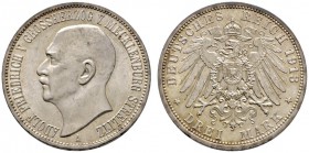 Silbermünzen des Kaiserreiches
Mecklenburg-Strelitz
Adolf Friedrich V. 1904-1914. 3 Mark 1913 A. 65. Geburtstag. J. 92.
Prachtexemplar mit leichter...