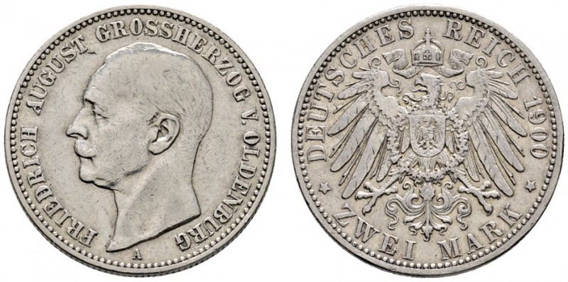 Silbermünzen des Kaiserreiches
Oldenburg
Friedrich August 1900-1918. 2 Mark 19...