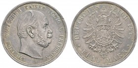 Silbermünzen des Kaiserreiches
Preußen
Wilhelm I. 1861-1888. 5 Mark 1874 A. J. 97.
Prachtexemplar mit herrlich irisierender Patina, minimaler Randf...