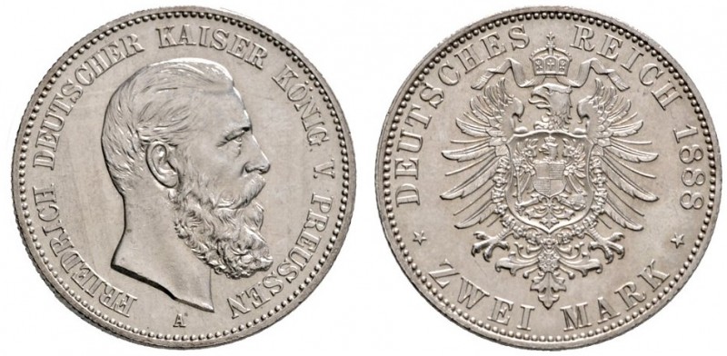 Silbermünzen des Kaiserreiches
Preußen
Friedrich III. 1888. 2 Mark 1888 A. J. ...