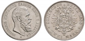 Silbermünzen des Kaiserreiches
Preußen
Friedrich III. 1888. 2 Mark 1888 A. J. 98.
fast Stempelglanz aus Erstabschlag