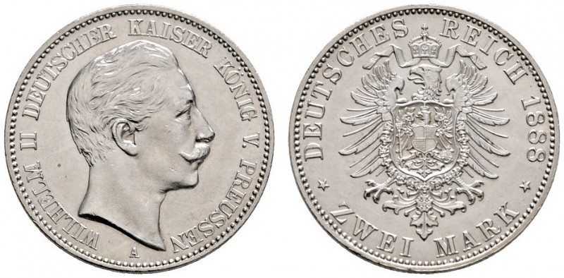 Silbermünzen des Kaiserreiches
Preußen
Wilhelm II. 1888-1918. 2 Mark 1888 A. J...
