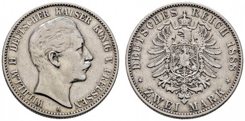Silbermünzen des Kaiserreiches
Preußen
Wilhelm II. 1888-1918. 2 Mark 1888 A. J...
