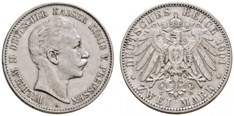 Silbermünzen des Kaiserreiches
Preußen
Wilhelm II. 1888-1918. 2 Mark 1901 A. J...