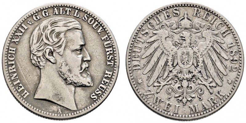 Silbermünzen des Kaiserreiches
Reuss-ältere Linie
Heinrich XXII. 1867-1902. 2 ...