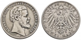 Silbermünzen des Kaiserreiches
Reuss-ältere Linie
Heinrich XXII. 1867-1902. 2 Mark 1892 A. 25-jähriges Regierungsjubiläum. J. 117.
fast sehr schön...