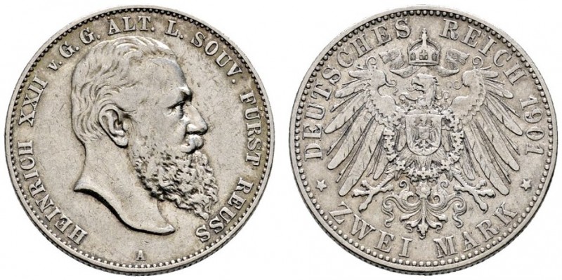 Silbermünzen des Kaiserreiches
Reuss-ältere Linie
Heinrich XXII. 1867-1902. 2 ...