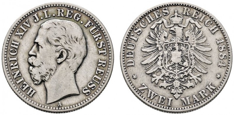 Silbermünzen des Kaiserreiches
Reuss-jüngere Linie
Heinrich XIV. 1867-1913. 2 ...
