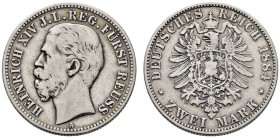 Silbermünzen des Kaiserreiches
Reuss-jüngere Linie
Heinrich XIV. 1867-1913. 2 Mark 1884 A. J. 120.
schön-sehr schön