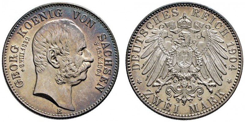 Silbermünzen des Kaiserreiches
Sachsen
Georg 1902-1904. 2 Mark 1904 E. Auf sei...
