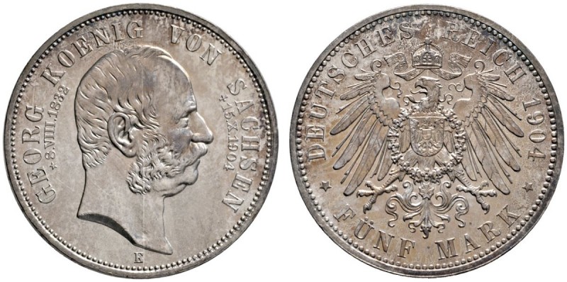 Silbermünzen des Kaiserreiches
Sachsen
Georg 1902-1904. 5 Mark 1904 E. Auf sei...