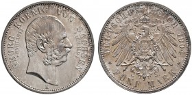 Silbermünzen des Kaiserreiches
Sachsen
Georg 1902-1904. 5 Mark 1904 E. Auf seinen Tod. J. 133.
leichte Tönung, winzige Randfehler, fast Stempelglan...