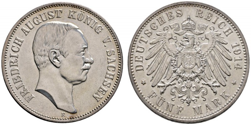 Silbermünzen des Kaiserreiches
Sachsen
Friedrich August III. 1904-1918. 5 Mark...