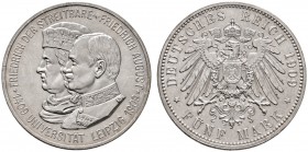 Silbermünzen des Kaiserreiches
Sachsen
Friedrich August III. 1904-1918. 5 Mark 1909. Uni Leipzig. J. 139.
Prachtexemplar, Stempelglanz