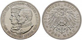 Silbermünzen des Kaiserreiches
Sachsen
Friedrich August III. 1904-1918. 5 Mark 1909. Uni Leipzig. J. 139.
leichte Tönung, kleine Randfehler, fast S...
