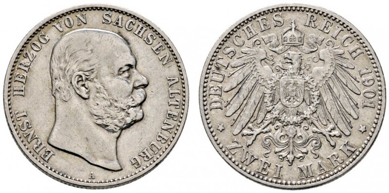 Silbermünzen des Kaiserreiches
Sachsen-Altenburg
Ernst 1853-1908. 2 Mark 1901 ...