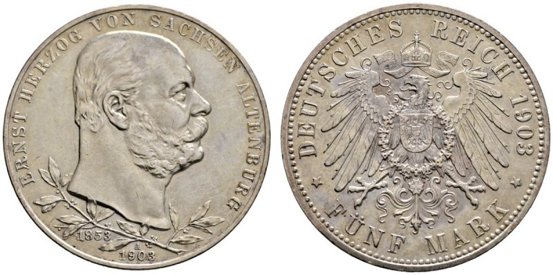 Silbermünzen des Kaiserreiches
Sachsen-Altenburg
Ernst 1853-1908. 5 Mark 1903 ...