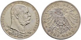 Silbermünzen des Kaiserreiches
Sachsen-Altenburg
Ernst 1853-1908. 5 Mark 1903 A. Regierungsjubiläum. J. 144.
minimale Kratzer auf dem Avers, vorzüg...