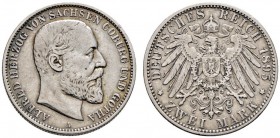 Silbermünzen des Kaiserreiches
Sachsen-Coburg-Gotha
Alfred 1893-1900. 2 Mark 1895 A. J. 145.
selten, minimale Randfehler, sehr schön