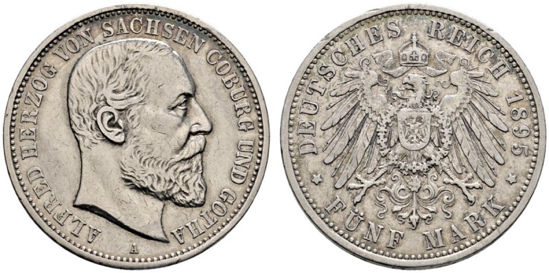 Silbermünzen des Kaiserreiches
Sachsen-Coburg-Gotha
Alfred 1893-1900. 5 Mark 1...