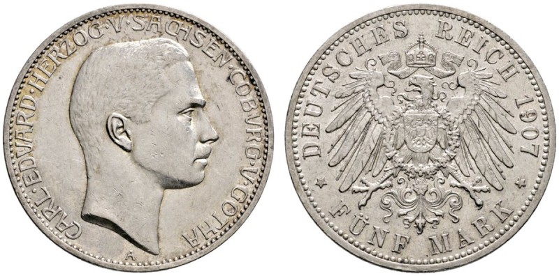 Silbermünzen des Kaiserreiches
Sachsen-Coburg-Gotha
Carl Eduard 1900-1918. 5 M...
