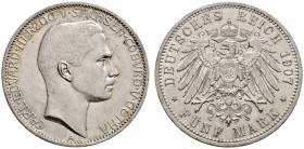 Silbermünzen des Kaiserreiches
Sachsen-Coburg-Gotha
Carl Eduard 1900-1918. 5 Mark 1907 A. J. 148.
selten, sehr schön-vorzüglich
