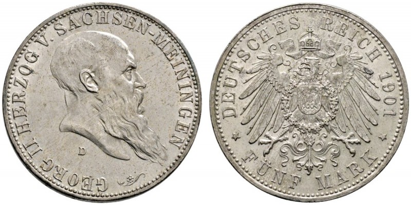 Silbermünzen des Kaiserreiches
Sachsen-Meiningen
Georg II. 1866-1915. 5 Mark 1...