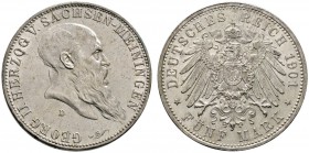 Silbermünzen des Kaiserreiches
Sachsen-Meiningen
Georg II. 1866-1915. 5 Mark 1901 D. 75. Geburtstag. J. 150.
leichte Tönung, vorzüglich
