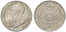Silbermünzen des Kaiserreiches
Sachsen-Meiningen
Georg II. 1866-1915. 2 Mark 1902 D. Bart berührt Perlkreis nicht. J. 151b.
feine Patina, minimaler...