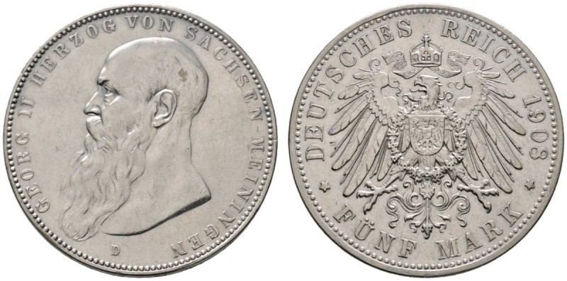 Silbermünzen des Kaiserreiches
Sachsen-Meiningen
Georg II. 1866-1915. 5 Mark 1...